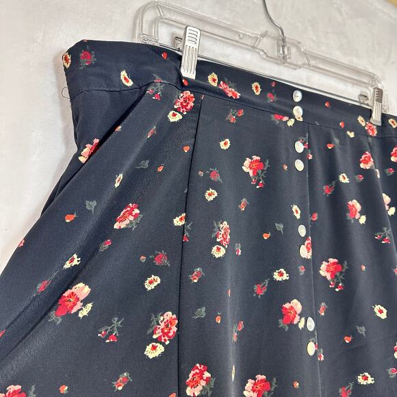 VTG TR Bentley Plus 24 Black Red Floral Midi Skirt Summer Resort Cottage Fairy - Picture 2 of 9